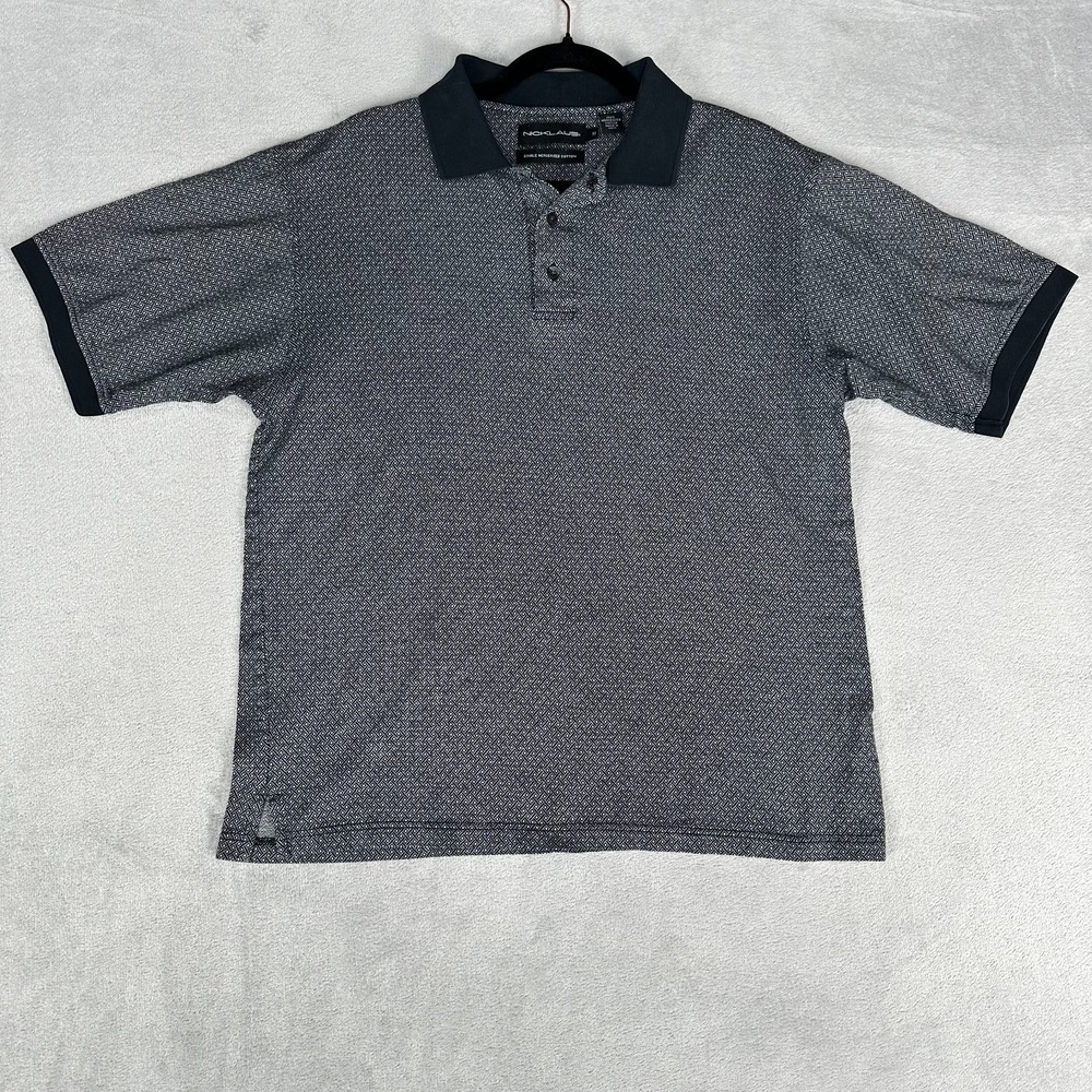 Jack Nicklaus Golf Polo Shirt Men's M Navy Blue White Geometric All Over Print